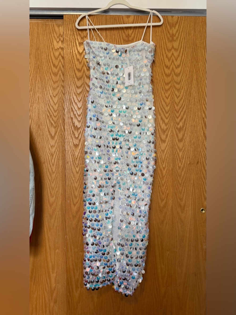 Runaway The Label Iridescent White Sequin Spaghetti-Strap Midi Dress M - Picture 8 of 10